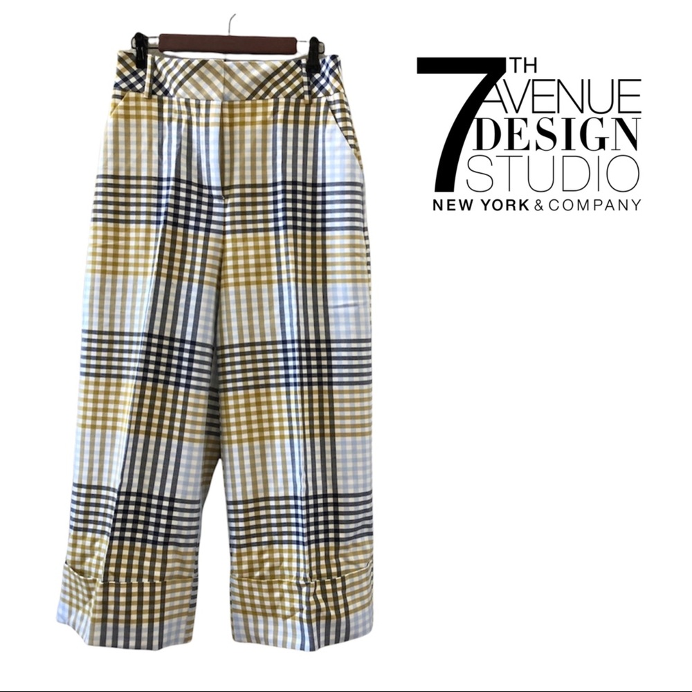 7th Avenue New York and Company Gingham Wide led Crop Pants size 8